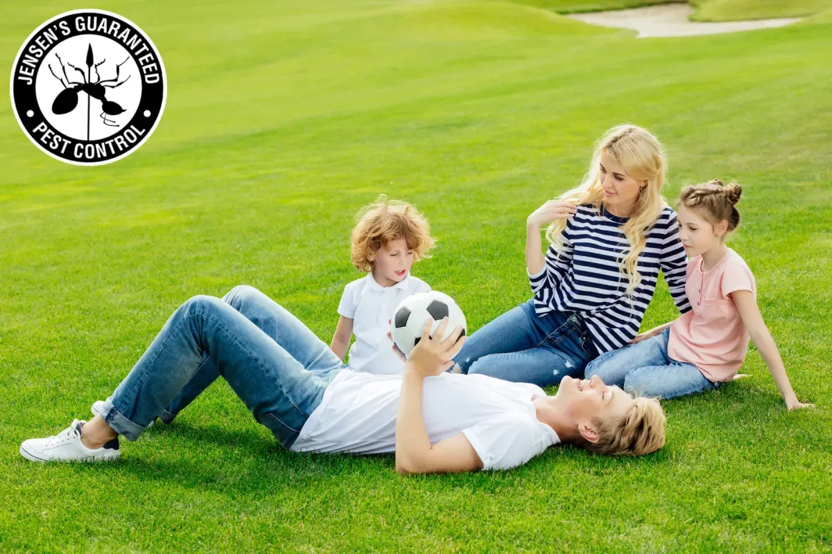 family on lawn